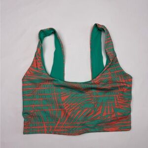 Forever 21 Twist Front Sports Bra Medium Green Coral Palm Print Activewear